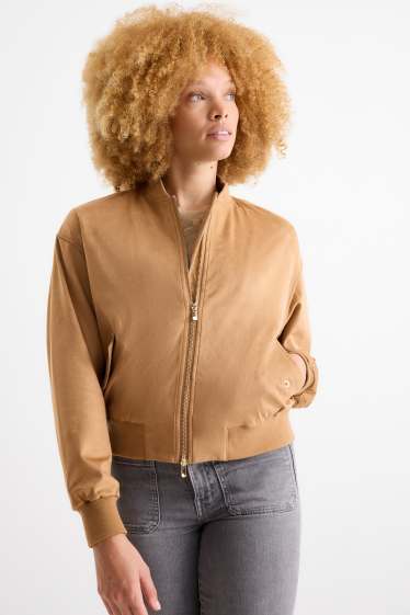 Women - Bomber jacket - faux suede - light brown