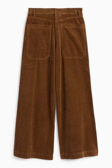 Dámské - Manšestrové kalhoty - mid waist - wide leg - LYCRA® - hnědá