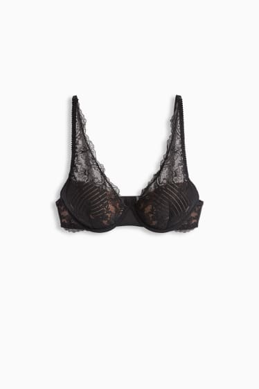 Femei - Sutien cu armătură - PLUNGE - vătuit - negru