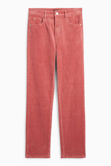 Women - Corduroy trousers - high waist - straight fit - LYCRA® - dark orange