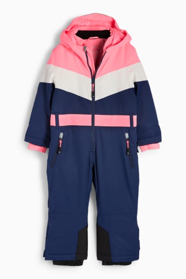 Copii - Fete - Costum de schi cu glugă - impermeabil - roz neon
