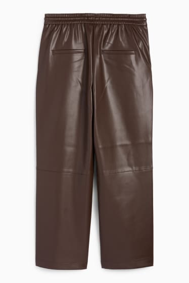 Women - Trousers - mid-rise waist - straight fit - faux leather - dark brown