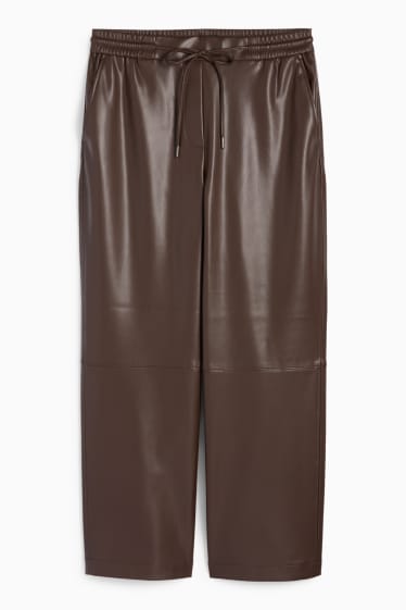 Women - Trousers - mid-rise waist - straight fit - faux leather - dark brown
