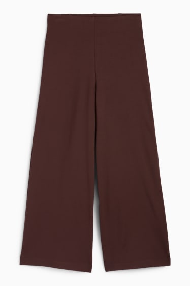 Femei - Pantaloni din jerseu - talie înaltă - wide leg - maro închis