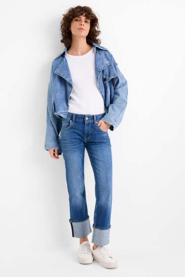 Femei - Straight jeans - talie medie - LYCRA® - denim-albastru