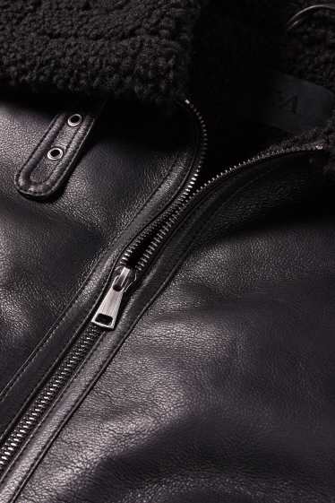 Femei - Vestă din piele shearling sintetică - imitație de piele - negru