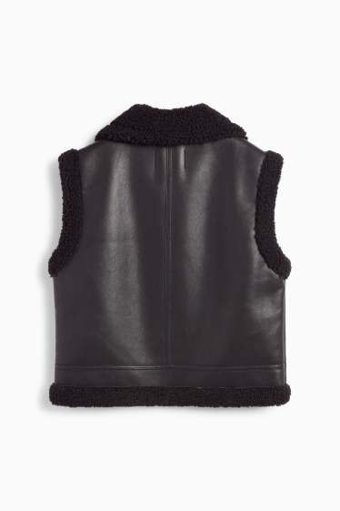 Femei - Vestă din piele shearling sintetică - imitație de piele - negru