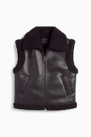 Femei - Vestă din piele shearling sintetică - imitație de piele - negru