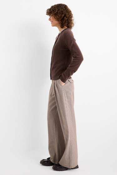 Femei - Pantaloni de stofă - talie medie - wide leg - în carouri - bej