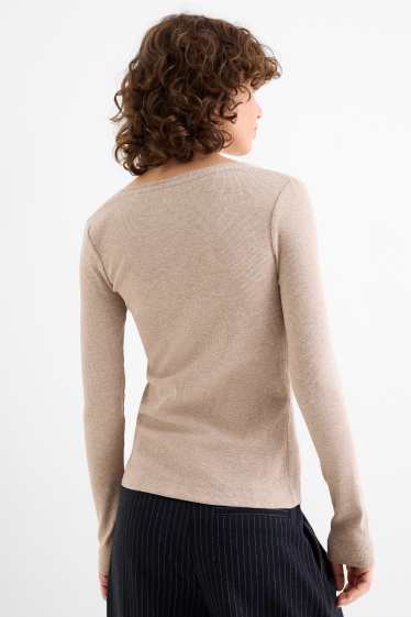 Damen - Henley-Shirt - Slim Fit - gerippt - hellbraun