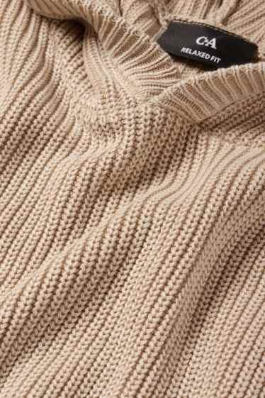 Hommes - Pull à capuche - finition côtelée - beige