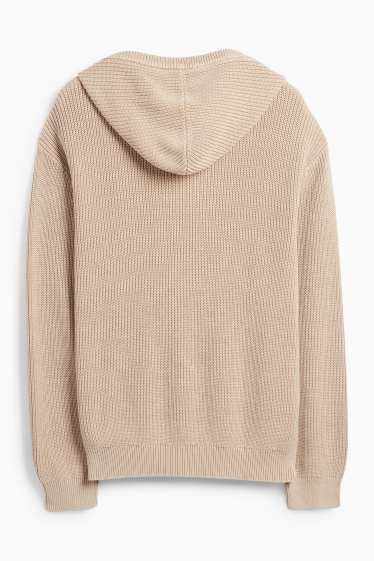 Hommes - Pull à capuche - finition côtelée - beige