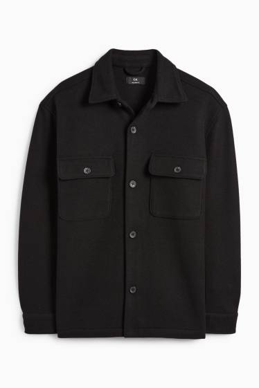 Bărbați - Jachetă tip cămașă - relaxed fit - guler Kent - negru