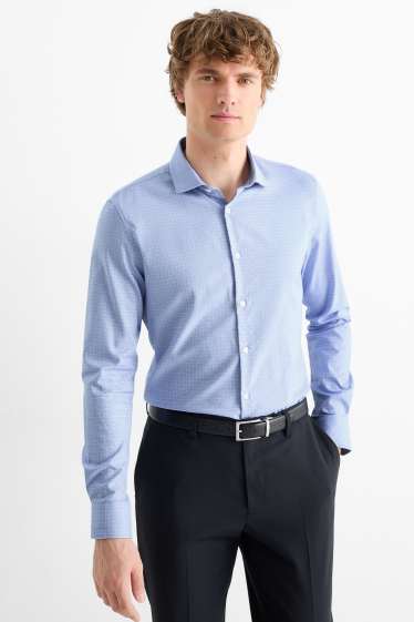 Bărbați - Cămașă office - slim fit - guler italian - în carouri - albastru