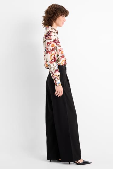 Damen - Jersey-Hose - High Waist - Wide Leg - schwarz
