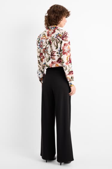 Damen - Jersey-Hose - High Waist - Wide Leg - schwarz