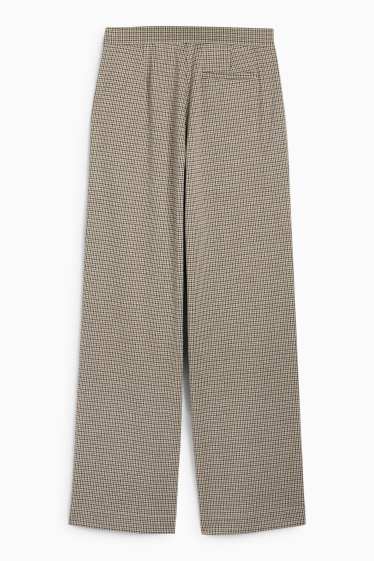 Femei - Pantaloni din jerseu - talie înaltă - wide leg - în carouri - bej deschis