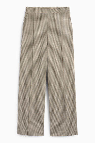Femei - Pantaloni din jerseu - talie înaltă - wide leg - în carouri - bej deschis