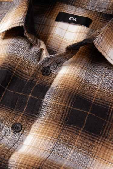 Men - Shirt - regular fit - kent collar - check - light brown