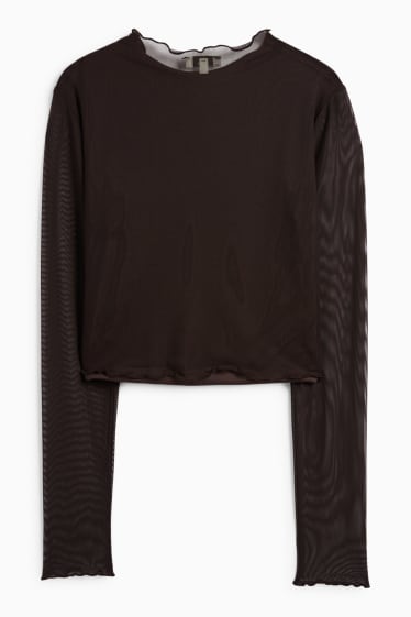 Femei - Tricou cu mânecă lungă crop - slim fit - plasă - negru