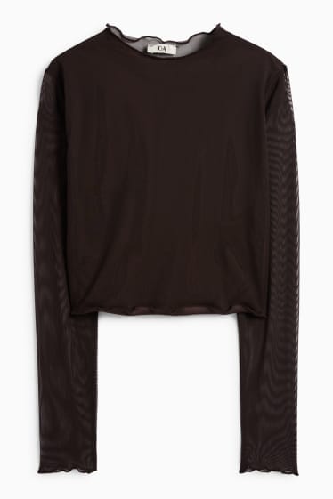Femei - Tricou cu mânecă lungă crop - slim fit - plasă - negru