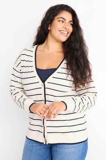 Femei - Cardigan tricotat - cu dungi - alb-crem