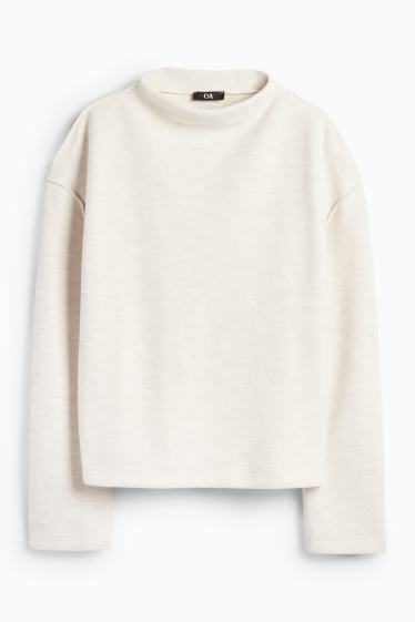 Women - Sweatshirt - ribbed - white-melange