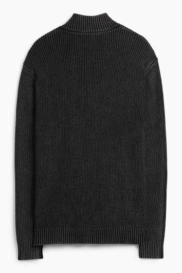 Bărbați - Cardigan tricotat - reiat - negru melanj