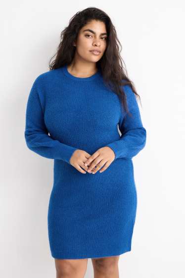 Femei - Rochie tricotată - reiată - albastru