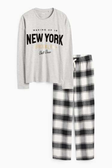 Copii - Fete - New York - pijama cu pantaloni din flanel - 2 piese - gri deschis melanj