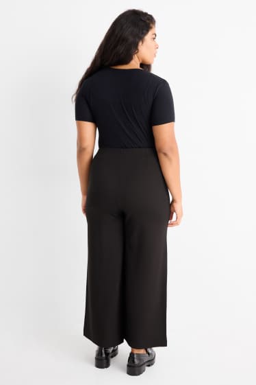 Femei - Pantaloni din jerseu - talie înaltă - wide leg - negru