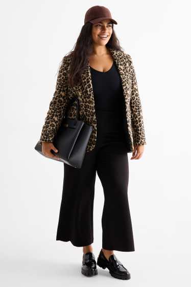 Femei - Pantaloni din jerseu - talie înaltă - wide leg - negru