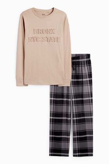 Copii - Băieți - NYC - pijama cu pantaloni din flanel - 2 piese - bej