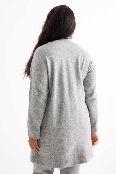 Femei - Cardigan tricotat lung - gri