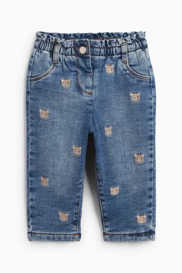 Bebeluși - fete - Ursuleț - jeans bebeluși - jeans termoizolanți - denim-albastru