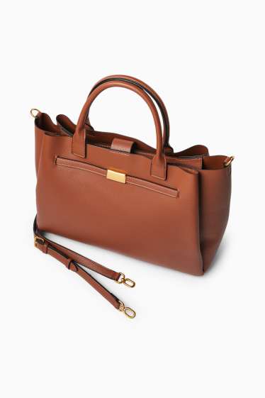 Femei - Geantă shopper mare cu curea detașabilă - imitație de piele - maro deschis