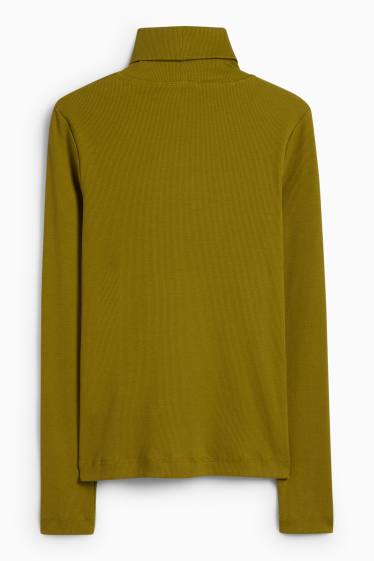 Damen - Rollkragenshirt - gerippt - dunkelgrün