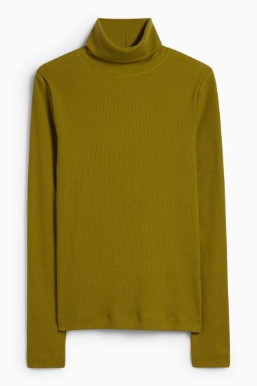 Damen - Rollkragenshirt - gerippt - dunkelgrün