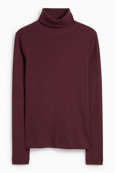 Damen - Rollkragenshirt - gerippt - bordeaux