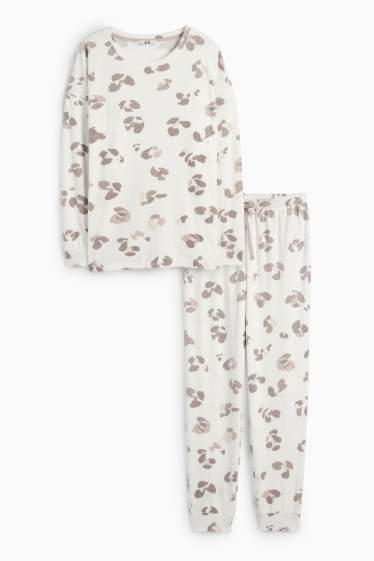 Femei - Pijama de iarnă - imprimeu de leopard - alb