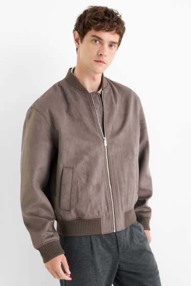 Bărbați - Jachetă de aviator - imitație de piele întoarsă - taupe