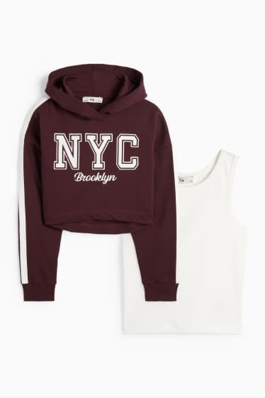 Copii - Fete - NYC - set - hanorac și top - 2 piese - bordo