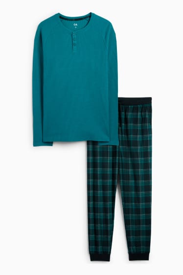 Bărbați - Pijama cu pantaloni din flanel - turcoaz închis