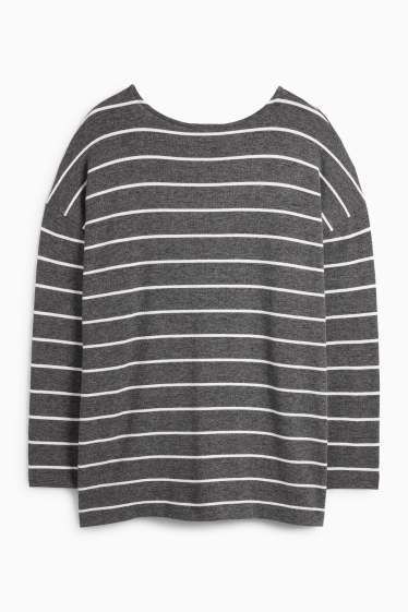 Femei - Tricou cu mânecă lungă - relaxed fit - cu dungi - gri închis / alb