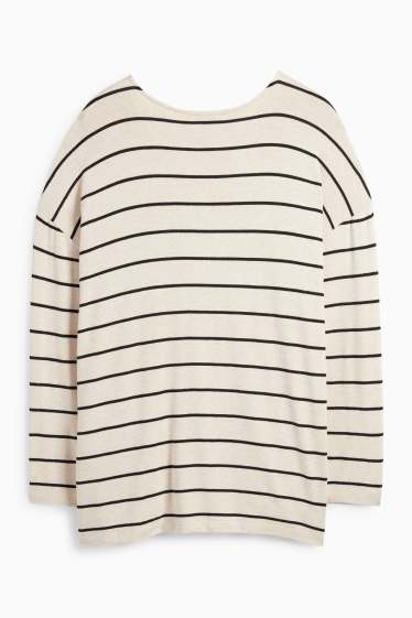 Femei - Tricou cu mânecă lungă - relaxed fit - cu dungi - negru / nej
