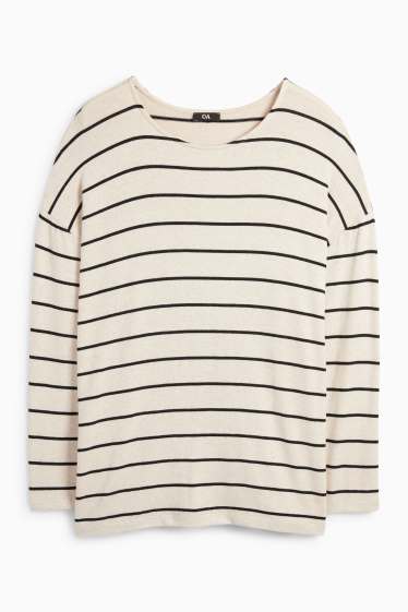 Femei - Tricou cu mânecă lungă - relaxed fit - cu dungi - negru / nej