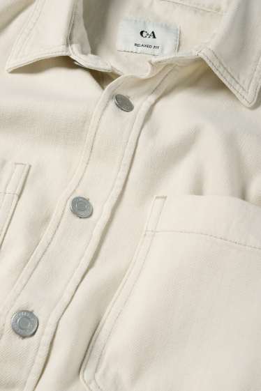 Bărbați - Cămașă din denim - relaxed fit - guler Kent - alb-crem