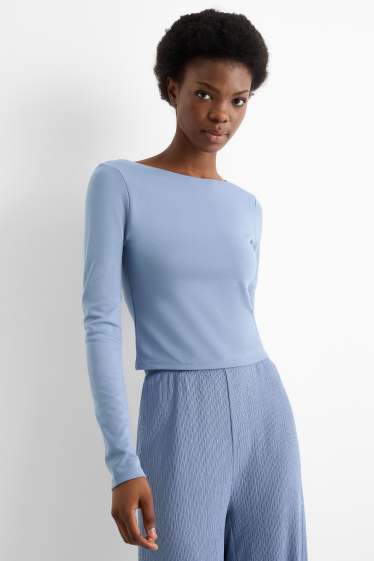 Femei - Tricou crop cu mânecă lungă - albastru