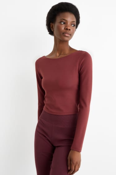 Femei - Tricou crop cu mânecă lungă - bordo