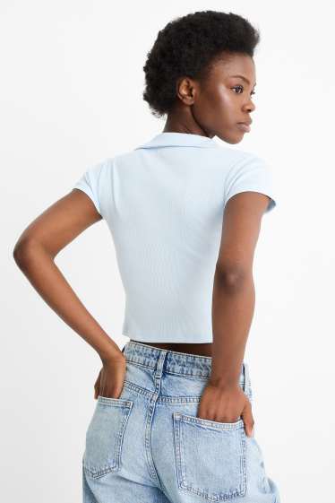 Femei - Tricou polo crop - slim fit - reiat - albastru deschis